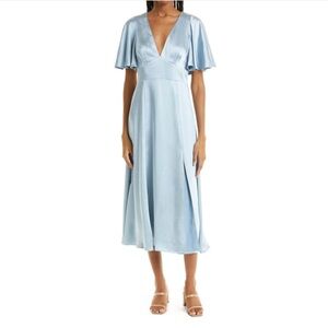 $700 Ted Baker • Immie Cape Sleeve Satin Dress Mid Blue • Ted Baker Size 6 US 14
